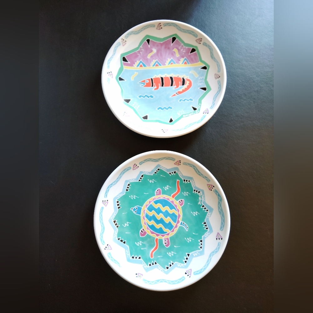 Chaleur Judith Geiger Dinner Plates 1987 South Western Lizard - Turtle Motif (2)